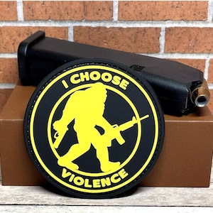 PVC Bigfoot Patch - Tactical Morale Patch - USA I Choose Violence Sasquatch Gun Patch - Hook Backed