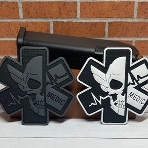 3D Skull Medic PVC Patch- Paramedic EMT Tactical Patch- Morale Hook Backed Patch