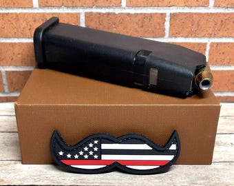 PVC Mustache Flag Patch: Tactical Thin Red Line Firefighter Morale Patch