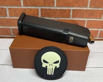 Punisher PVC Tactical Patch - Skull Glow in the Dark Rubber Morale Patch Hook Backed