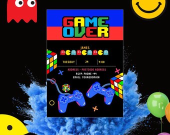 retro game birthday invitation template