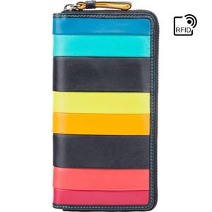 Leather Women Wallet Black Multi - Burano