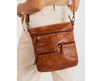 Leather Shoulder Bag Liane -  Cognac