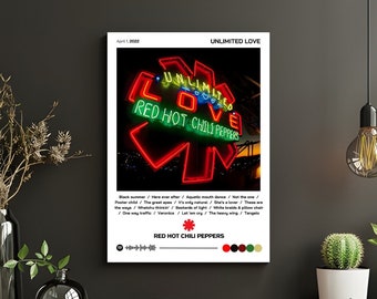 Red Hot Chili Pappers, onbeperkte liefde album poster, digitale print, pop punk kunst aan de muur.