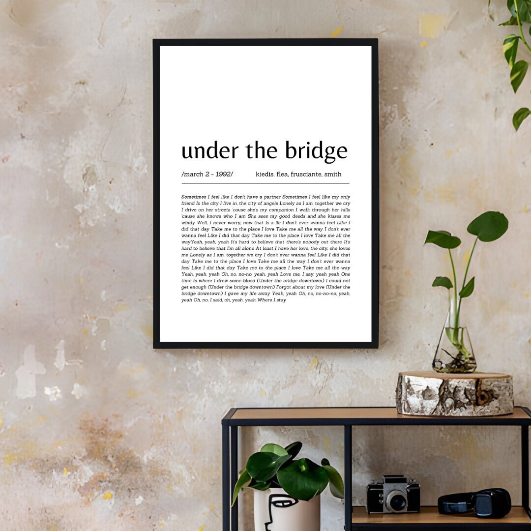 Under the Bridge, Song Lyrics Poster, Digital Print, John Lennon Custom Made Song Lyrics, Music ...