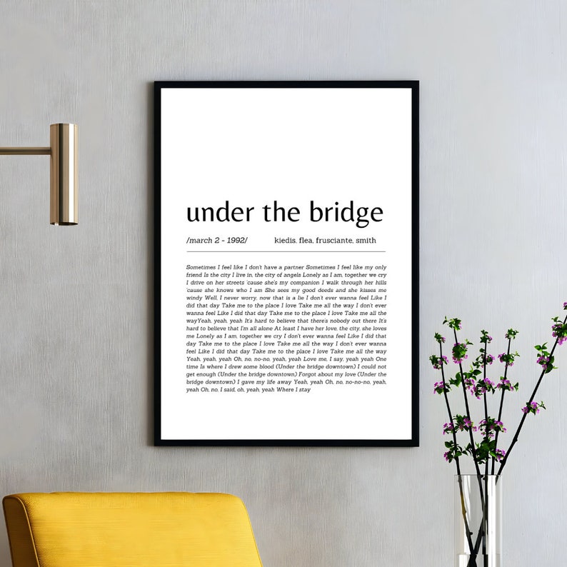 Under the Bridge, Song Lyrics Poster, Digital Print, John Lennon Custom Made Song Lyrics, Music ...