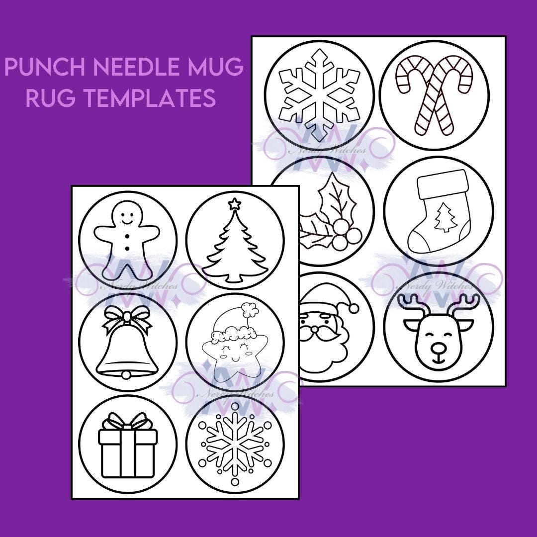 Digital Christmas Punch Needle Designs Drink Coaster Christmas Mug Rug ...