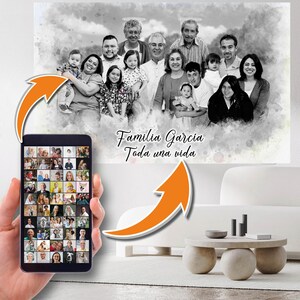 Personalized Black and White Memorial Portrait on Canvas, Custom Family Painting From Photo Unique Remembrance Artwork Gift for Grandparents