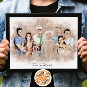 Ritratto commemorativo personalizzato su tela, aggiungi persona alla foto, combina foto, dipinto personalizzato per il defunto, regalo personalizzato per la festa del papà e per la festa della mamma