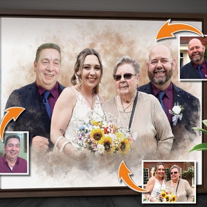 Personalized Watercolor Family Memorial Portrait,  Unique Encouragement Gift For Parents, Personalized Family Portrait Gift For Loved Ones