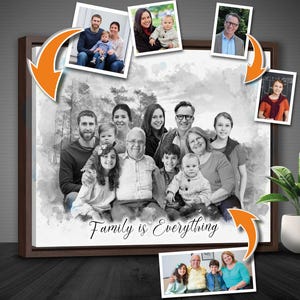 Ritratto commemorativo personalizzato, regalo di Natale unico, dipinto realistico di unione di famiglia, regalo personalizzato di ritratto di famiglia, combina foto