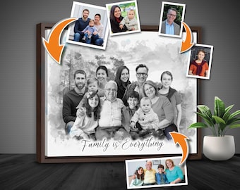 Custom Sketch Memorial Portrait, Unique Christmas Gift, Realistic Family Merge Painting, Personalized Family Portrait Gift, Combine Photos
