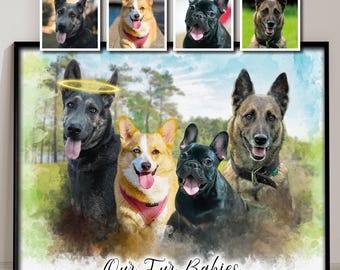 Custom Watercolor Pet Portrait Memorial Dog Cat Painting From Photo