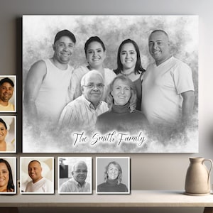 Ritratto di famiglia personalizzato in bianco e nero da più foto, regalo commemorativo, regalo per la perdita di una persona cara, regalo per la festa del papà, combina le foto