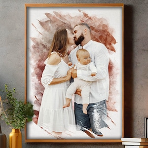 Ritratto personalizzato su tela per la festa del papà, foto di famiglia personalizzata per la prima festa del papà, idea regalo unica per la festa del papà per il primo papà.