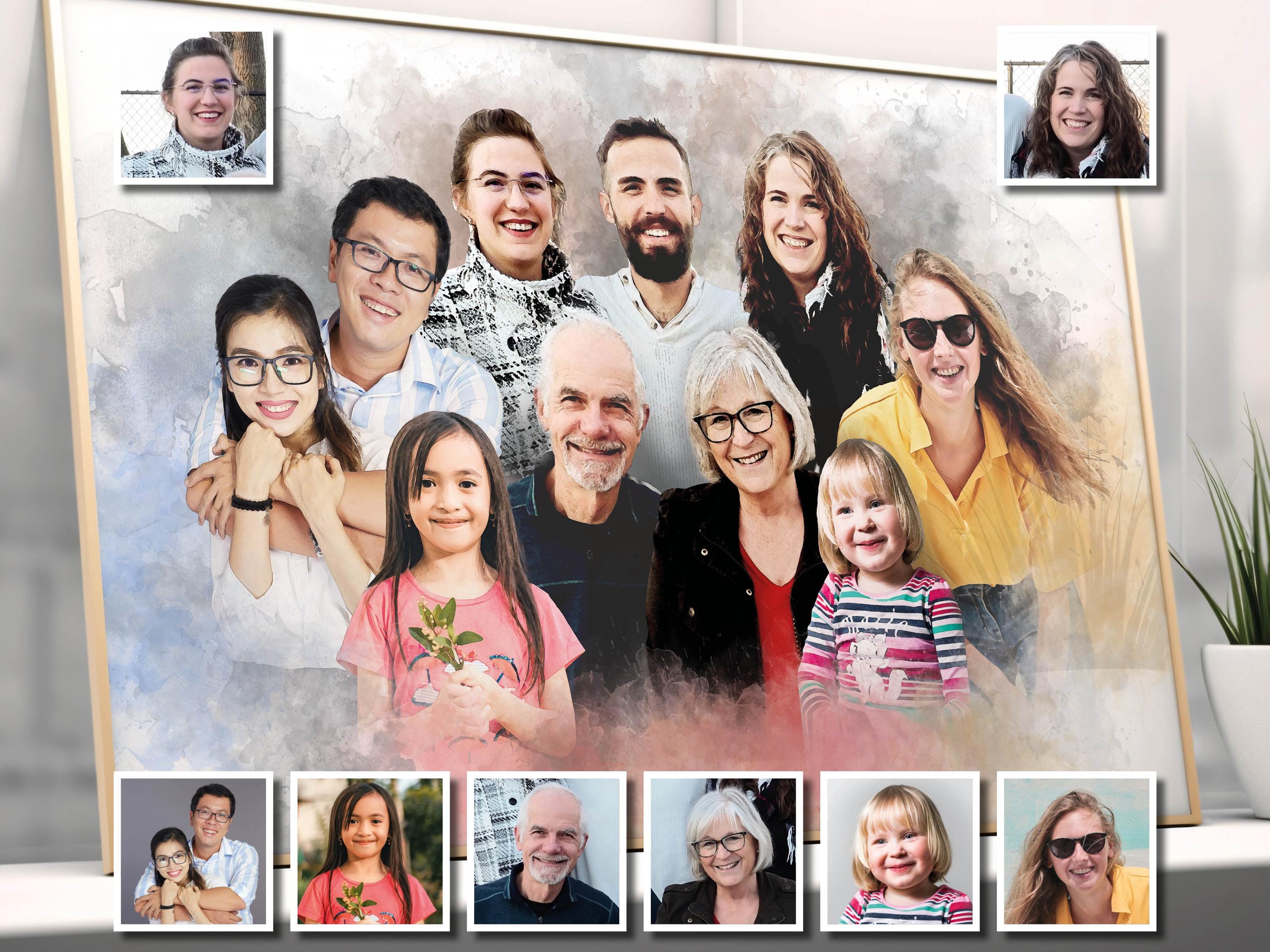 Create a Unique Family Portrait, Custom Memorial Painting Gift, Personalized Memorial Illustration on Canvas, Combine add Deceased Loved One