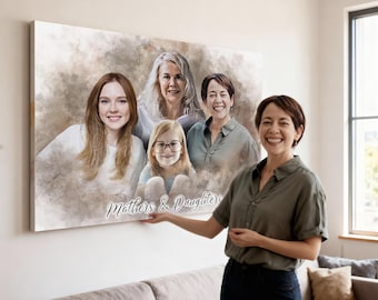 Ritratto di famiglia personalizzato dipinto su tela, regalo per nonna, mamma, ritratto della nonna da foto