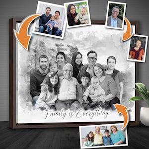 Regalo per la festa del papà: ritratto commemorativo personalizzato, regalo sentimentale per il nonno, fusione di foto, dipinto di famiglia personalizzato con la persona cara defunta.