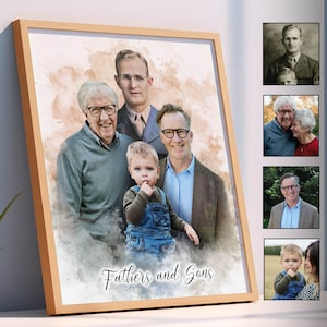 Regalo di compleanno personalizzato per papà e nonno: ritratto personalizzato per padri e figli, ritratto di famiglia personalizzato per i propri cari insieme