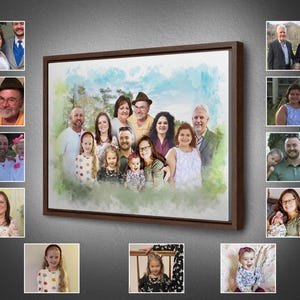 Regalo di Natale personalizzato per lei e lui, ritratto di famiglia personalizzato, dipinto commemorativo, decorazione da parete per le feste, aggiungi l'immagine del tuo caro defunto