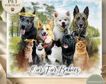 Custom Pet Memorial Portrait, Personalized Watercolor Multi dog Artwork