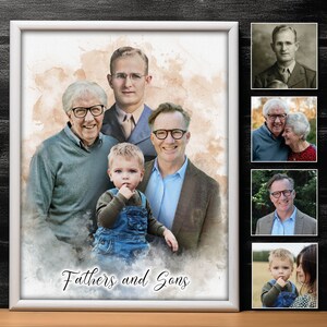 Regalo di compleanno per papà, nonno, nonno, ritratto personalizzato con la persona cara defunta, eredità familiare, unione di foto di famiglia