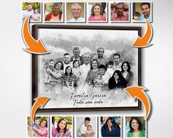 Personalized Memorial Watercolor Family Portrait: Add Loved One to Photo