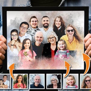 Watercolor Memorial Family Drawing, Custom Blended Family Portrait, Personalized Painting Commission, Daughter Memorial Christmas Gift