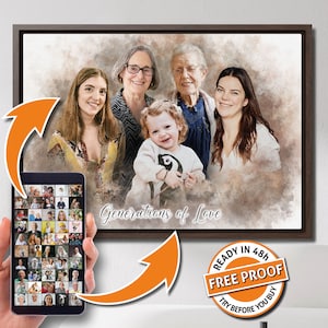Ritratto generazionale personalizzato da più foto, tre generazioni, quattro generazioni, dipinto generazionale per la famiglia, regalo per la festa della mamma