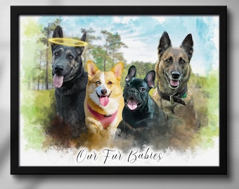 Custom Pet Portrait From Photo Multi-Pet Memorial Art Dog Mom Gift