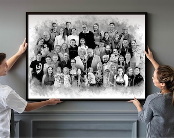 Custom Family Reunion Portrait: Merged Photo Canvas Wall Art