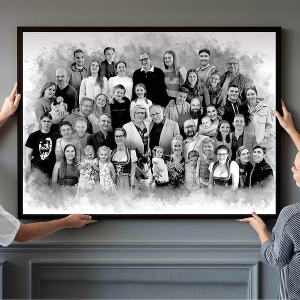 Custom Family Reunion Portrait: Merged Photo Canvas Wall Art