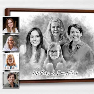 Regalo commemorativo personalizzato per la perdita di una persona cara, ritratto di famiglia personalizzato con foto combinate, regalo commemorativo con disegno a carboncino per defunto, nonna