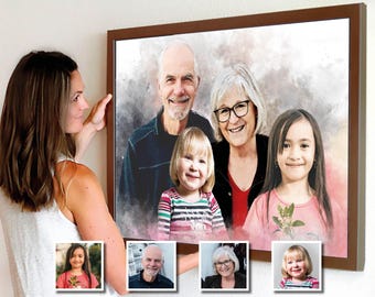 Custom Memorial Portrait Canvas, Add Loved One to Photo, Family Keepsake Sentimental Present, Remembrance sympathy Painting Bereavement gift