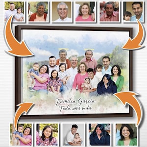Benutzerdefinierte Familienporträt Gemälde Geschenk auf Leinwand, Kombinieren Sie Fotos zu einem Kunstwerk, personalisiertes Jubiläumsgeschenk für Eltern oder Familienmitglieder