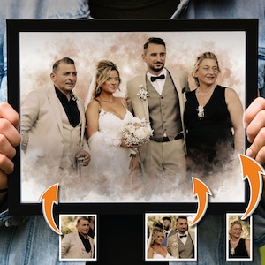 Pintura personalizada de acuarela para marido y mujer sobre lienzo. Hermoso retrato de aniversario. Regalo para padres. Un emotivo regalo personalizado para los enamorados.