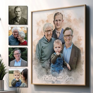 Custom Watercolor Memorial Portrait on Canvas, Personalized Family Painting From Photo, Unique Remembrance Artwork Gift