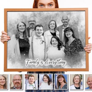 Custom Memorial Family Painting, Black and White Drawing Sympathy Gift for Loss of Mother, Father, Remembering a Loved One, Bereavement Gift