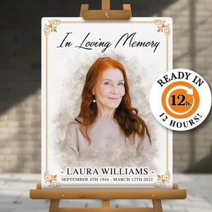 Signe « In Loving Memory » sur toile | Panneau de bienvenue commémoratif | Affiche funéraire imprimée personnalisée, panneau en mousse commémoratif personnalisé