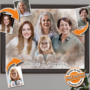 Ritratto di famiglia personalizzato, regalo di compleanno, ritratto di mamma e figlia dipinto da foto, regalo di compleanno unico, regalo di anniversario personalizzato per moglie