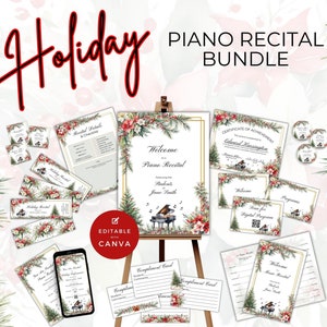 Piano Recital Bundle for Christmas, Winter Event Planning Templates, Invitation, Checklist, Poster Signs, Tickets, Program, Certificate NT11