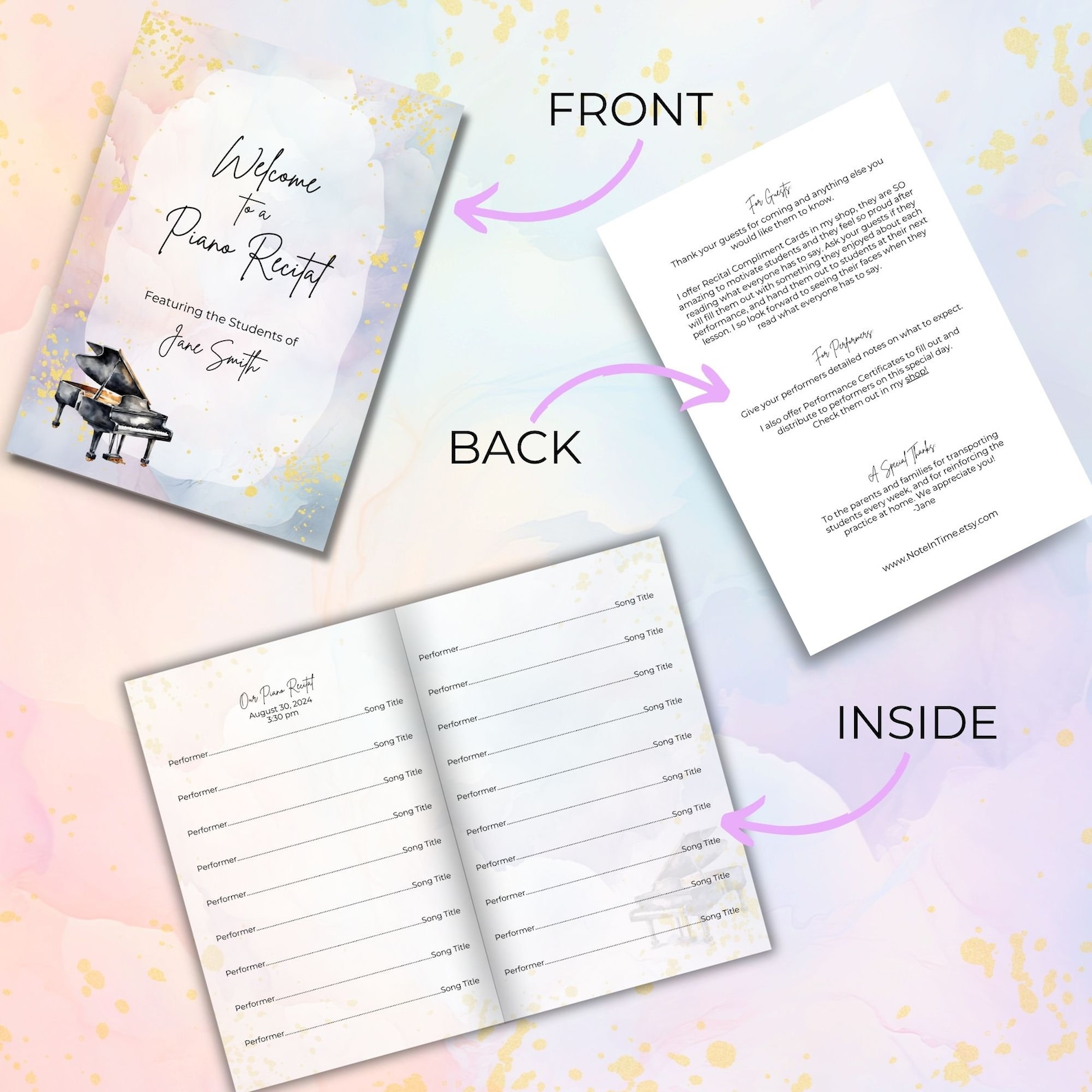 Piano Recital Program Template, Music Teacher Resource, for Performance ...