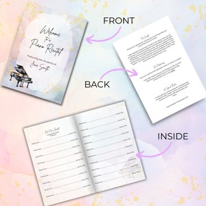 Piano Recital Program Template, Rainbow Watercolor, Music Teacher Resource, For Performance or Event, Double Sided Folding Card, Canva Digital Download NT02