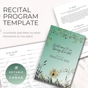 Klavierprogramm-Vorlage, Frühlings-Salbei-Thema, Musiklehrer-Ressource, für Aufführung oder Veranstaltung, doppelseitige Faltkarte, Canva EN03G