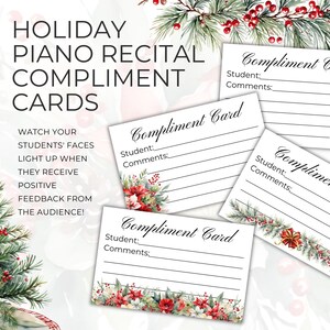 Cartes de compliments pour récitals de piano, thème des fêtes de Noël pour récital d'hiver, ressource imprimable pour professeur de musique, commentaires positifs NT11