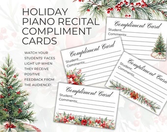 Compliment Cards for Piano Recitals, Christmas Holiday Theme for Winter Recital, Printable Music Teacher Resource, Positive Comments NT11