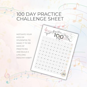 100 Day Practice Challenge for Music Students, Motivational Chart, Goal Tracker Log, Resource for Piano Violin Orchestra Band Teachers