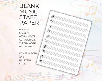 Music Manuscript Paper, Printable Blank Sheets, Piano Grand Staff Template, Teacher Resource, US Letter and A4 PDF Sizes, Instant Download