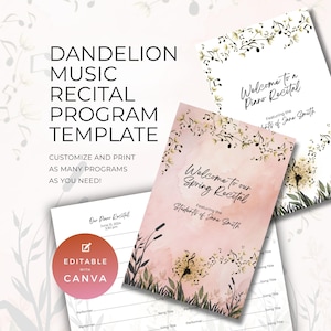 Piano Recital Program Template, Music Teacher Resource, For Performance or Event, Double Sided Folding Card, Canva Digital Download NT03