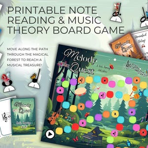 Juego de nombrar notas musicales, Melody Quest, Divertida aventura teórica, Juego de mesa musical imprimible, Estudiantes, Niños principiantes, Actividad de piano para el aula